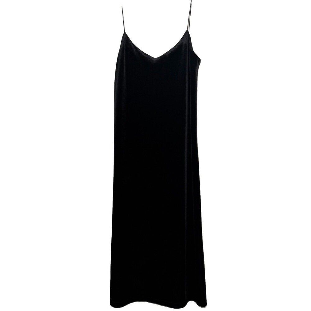 Bloom Black Velvet Slip Dress Women's M Spaghetti Strap Midi Minimalist 90s